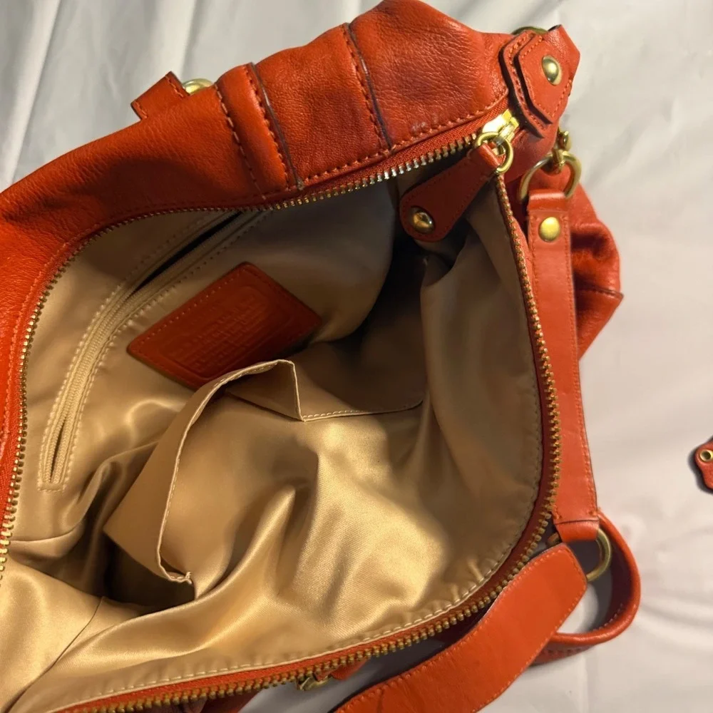 Coach Womens Kristin Sage Satchel Bag F19247 Orange Pebbled Leather Large Boho